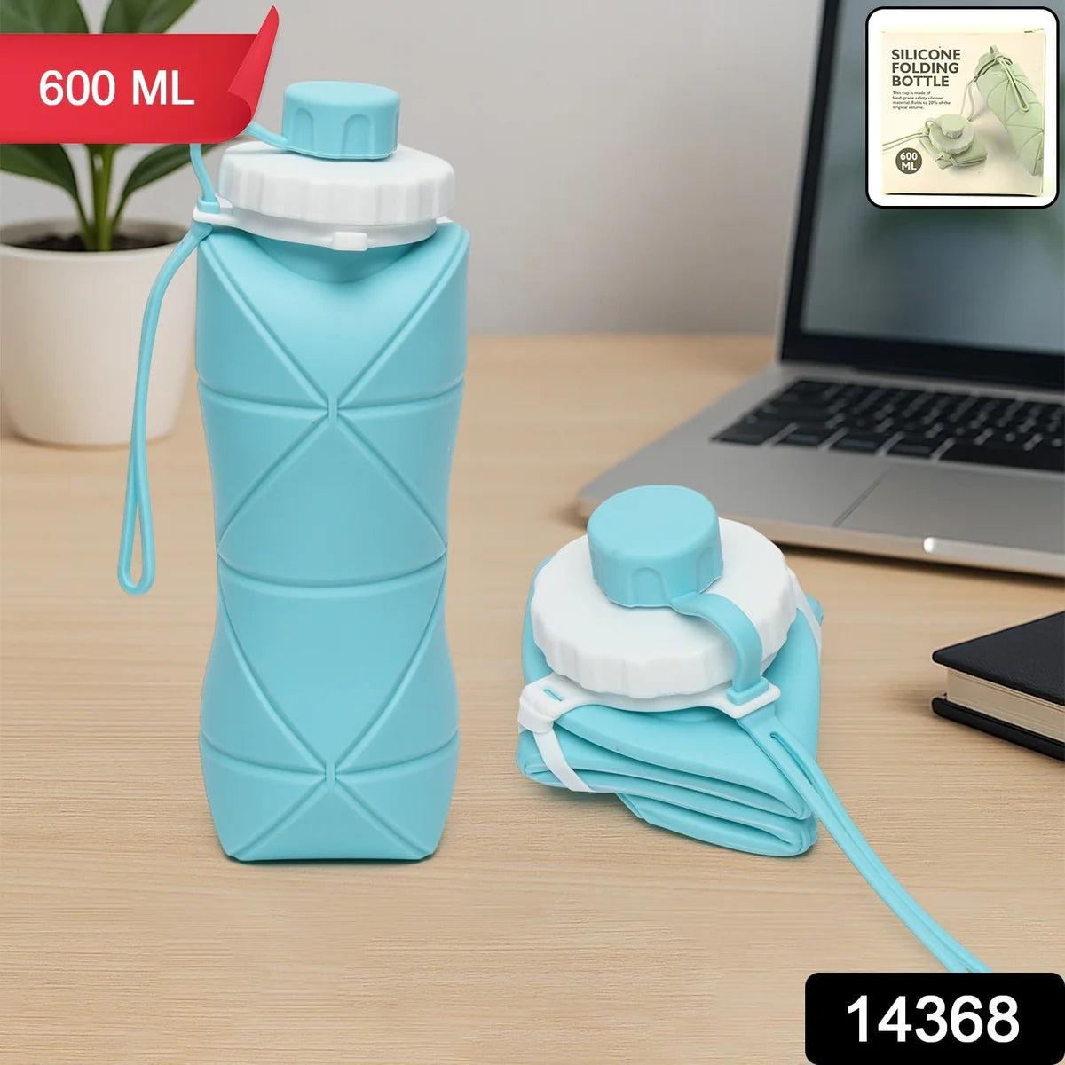 600ml Collapsible Silicone Water Bottle for Travel, Sports, Gym & Office