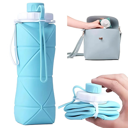 600ml Collapsible Silicone Water Bottle for Travel, Sports, Gym & Office