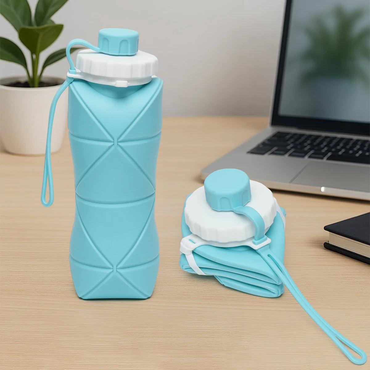 600ml Collapsible Silicone Water Bottle for Travel, Sports, Gym & Office